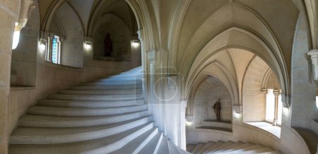 Photo for Bojnice, Slovakia - 26 September, 2022: view of the majestic Marble Stairs in the cannon bastion tower of the Bojnice Castle in Slovakia - Royalty Free Image