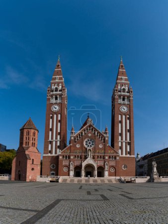 Photo for Szeged, Hungary - 14 October, 2022: view of the twin-spire Roman Catholic Votive Church in Szeged - Royalty Free Image
