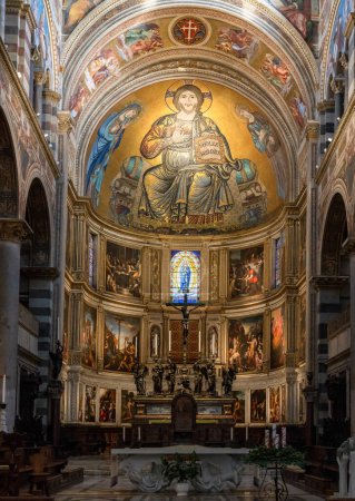 Photo for Pisa, Italy - 30 November, 2022: nave and central altar with fresco inside the medieval Pisa Cathedral - Royalty Free Image