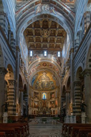 Photo for Pisa, Italy - 30 November, 2022: nave and central altar with fresco inside the medieval Pisa Cathedral - Royalty Free Image