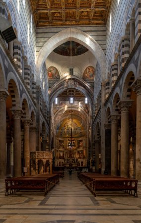 Photo for Pisa, Italy - 30 November, 2022: interior vie of the Pisa Cathedral with the central nave leading to the altar - Royalty Free Image