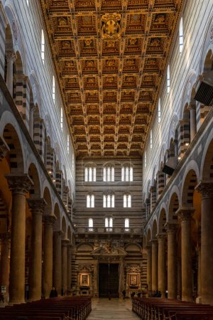 Photo for Pisa, Italy - 30 November, 2022: view of ther coffer ceiling inside the medieval Pisa Cathedral - Royalty Free Image