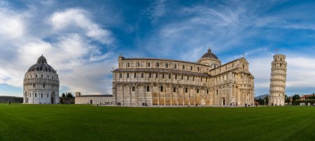 Photo for Pisa, Italy - 30 November, 2022: panorama view of the Baptistry and Cathedral in Pisa with the iconic Leaning Tower - Royalty Free Image