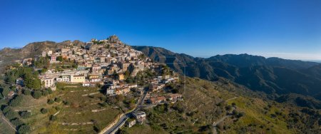A drone perspective of the picturesque mountain village of Bova in Calabria