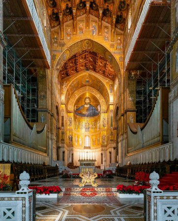 Photo for Monreale, Italy - 5 January, 2024: view of the central nave and altar of the Monreale Cathedral in Sicily - Royalty Free Image