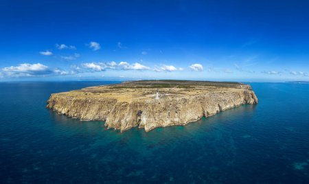 aerial landscape view of Cap de Barbaria and the landmark lighthouse on Formentera Island
