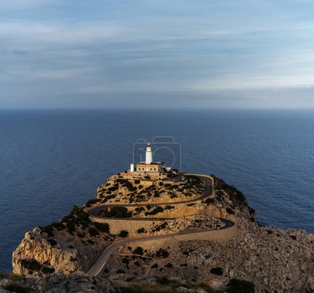 A view of the Cap de Formentor lighthouse on Mallorca in warm evening light