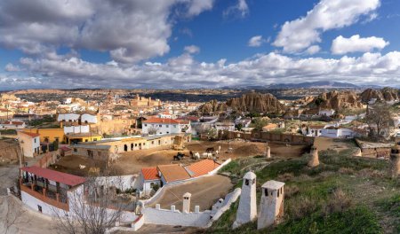 Photo for Guadix, Spain - 24 February, 2024: panorama view of the troglodyte houses in the Barrio de Santiago of Guadix - Royalty Free Image