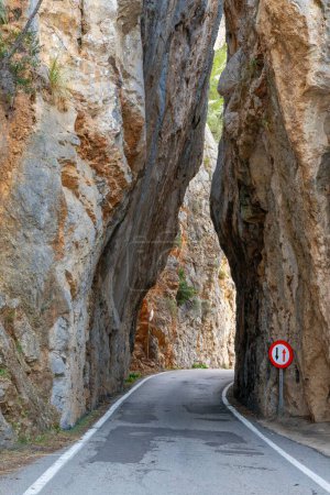 A view of the Penyal del Cavall Bernat gap with the Tramuntana highway leading through and down to Sa Calobra