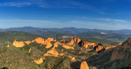 A panorama view of the old Roman gold mine quarries and landscape of Las Medulas in northwestern Spain