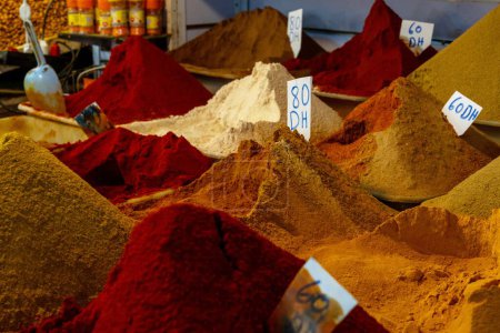  close-uip view of exotic oriental spices in the market in the medina of Taroudant
