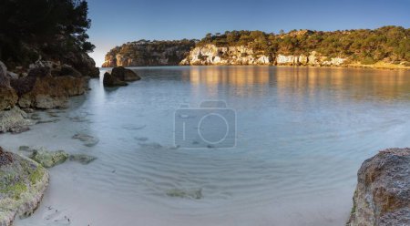 A landscape view of the idyllic Cala Macarella in southern Menorca