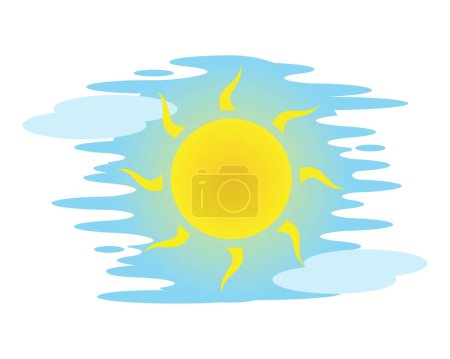 Ilustración de Daytime sunny weather sky illustration. Multipurpose cheerful daylight sky vector illustration with sun and clouds element for cards, social media, etc. - Imagen libre de derechos