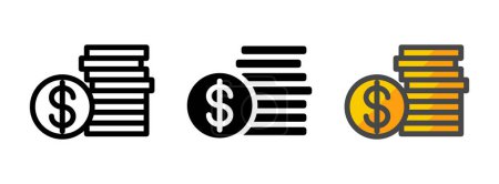 Multipurpose coins vector icon in outline, glyph, filled outline style. Tres variantes de estilo icono en un paquete.