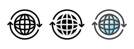 Mehrzweck-Globus-Vektorsymbol in Umriss, Glyphe, gefülltem Umrissstil. Drei Stilvarianten in einem Paket.