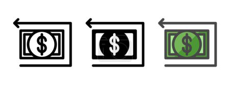 Multipurpose money and arrow vector icon in outline, glyph, filled outline style. Three icon style variants in one pack.