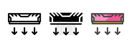 Icono de vector de degradación de RAM multipropósito en contorno, glifo, estilo de contorno llenado. Tres variantes de estilo icono en un paquete.