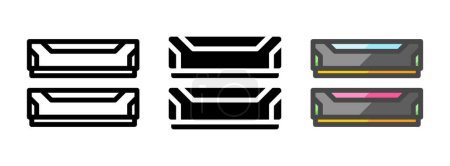 Kit RAM polyvalent icône vectorielle en contour, glyphe, style contour rempli. Trois variantes de style icône dans un pack.