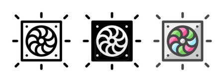 Illustration for Multipurpose RGB fan vector icon in outline, glyph, filled outline style. Three icon style variants in one pack. - Royalty Free Image