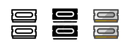 Mehrzweck-SODIMM-Kit-Vektorsymbol im Gliederungs-, Glyphen, gefüllten Gliederungsstil. Drei Stilvarianten in einem Paket.