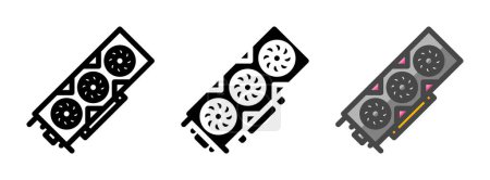 Icône vectorielle VGA triple ventilateur polyvalent en contour, glyphe, style contour rempli. Trois variantes de style icône dans un pack.