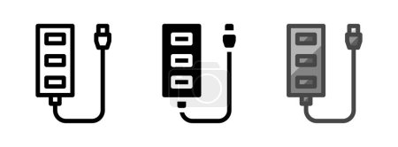 Icono multipropósito del vector del hub USB en contorno, glifo, estilo de contorno llenado. Tres variantes de estilo icono en un paquete.