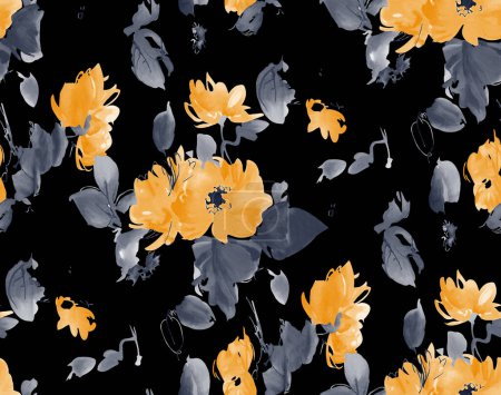 Seamless watercolor effect flowers pattern, Fabric texture design.-stock-photo