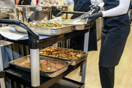 Photo for Catering buffet for events in hotel restaurant - food and drink. Catering buffet food indoor in hotel restaurant, catering service concept - Royalty Free Image