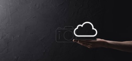Photo for Businessman hand holding cloud computing concept in palm. Backup Storage Data Internet, networking and digital, Share global, and technology, concept - Royalty Free Image