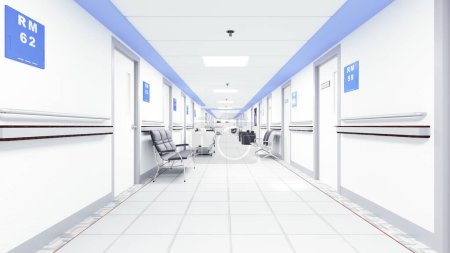 Téléchargez les photos : Illustration 3D. Corridor vide dans l'hôpital moderne - en image libre de droit
