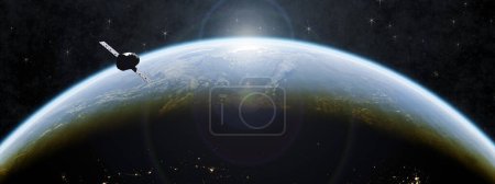 Foto de Satélite espacial orbitando la tierra. Elementos de esta imagen proporcionados por la NASA - Imagen libre de derechos