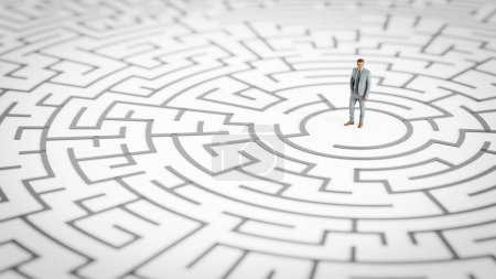 Photo for 3D illustration Rendering. 3D miniature Businessman Standing in front of the maze. Success soncept - Royalty Free Image
