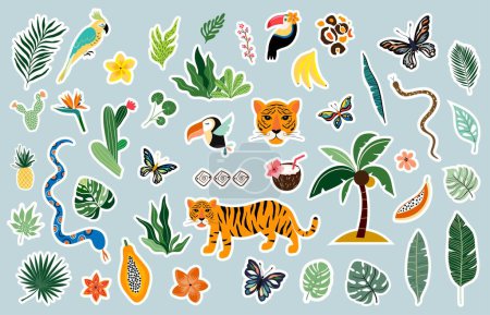 Foto de Colección de pegatinas tropicales de verano, diferentes elementos exóticos, diseño de vectores - Imagen libre de derechos