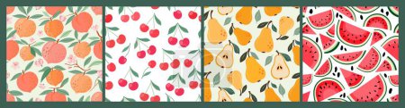Foto de Colección de verano con frutas patrones sin costura, fondo de pantalla decorativo, fondos de frutas frescas de temporada - Imagen libre de derechos