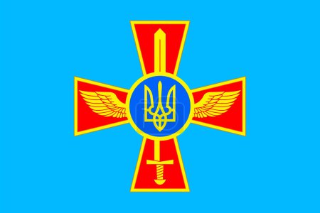 Top view of flag Ensign of the Ukrainian Air Force, Ukraine. Ukrainian travel and patriot concept. no flagpole. Plane layout, design. Flag background