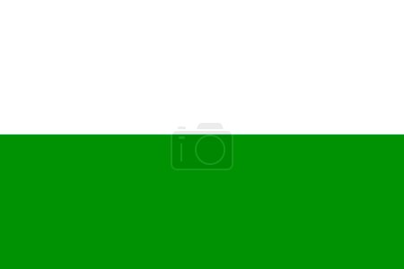 Die Fahne des österreichischen Bundeslandes Steiermark weht auf einem isolierten weißen Hintergrund. Unter der Flagge befindet sich der Name des Staates. 3D-Rendering.