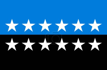 Minsk, Bielorrusia - Mayo, 2021: Bandera de la Comunidad Europea del Carbón y del Acero Versión de 12 estrellas ondeando en el viento en el asta de la bandera sobre el fondo del cielo azul. ilustración 3d.