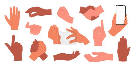Male hands set. Mens hands. Fingers and gestures. Isolated. Vector illustration