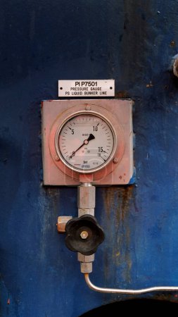 Photo for The pressure gauge is located on the LNG bunkering station on the LNG-powered container vessel. Dua fuel engine on the ship. - Royalty Free Image