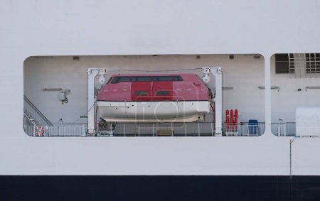 Photo for Life boat on board passenger vessel. Search and rescue craft. - Royalty Free Image