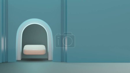 Photo for Glamorous mock-up. Deep blue and soft pink colour 3D render. Mock-up of the stage stand podium for product design and presentation. Mock-up with smooth bevelled edges shape inside of the double arc. - Royalty Free Image