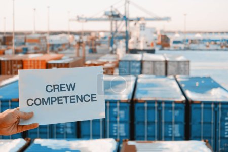 Banner Poster Paper With The Phrase Crew Competence With A Logistics Terminal In The Background