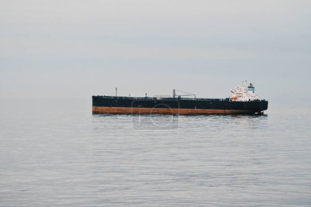 Crude Oil Carrier Tanker At Anchor Making No Way Through The Water