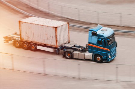 A Supply Chain Intermodal Freight Cargo Semitrailer Truck In Mot