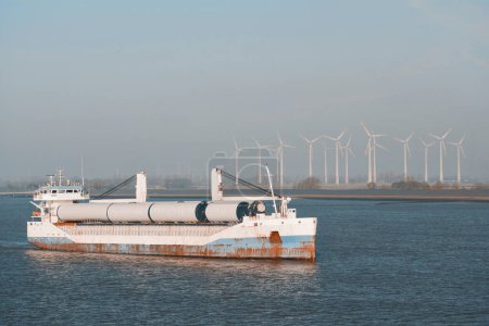 Wind Monopile Foundation Transportation. General Cargo Ship With