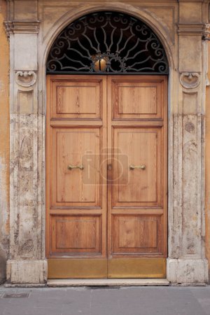 Wooden Ancient Antique Door With Metal Arch