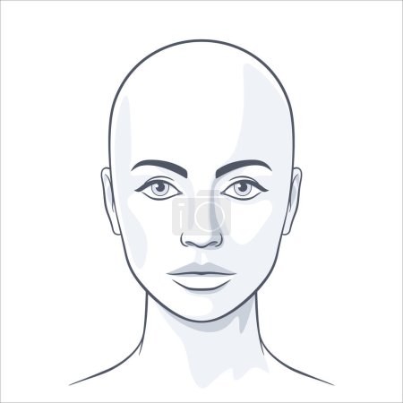 Illustration for Bald healthy woman full face grayscale vector illustration on white background - Royalty Free Image