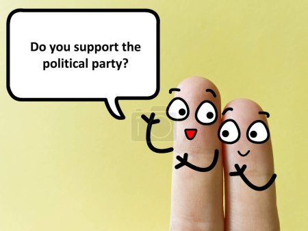 Téléchargez les photos : Deux doigts sont décorés comme deux personnes. Ils discutent d'élections. L'un d'eux demande à un autre s'il soutient le parti politique. - en image libre de droit