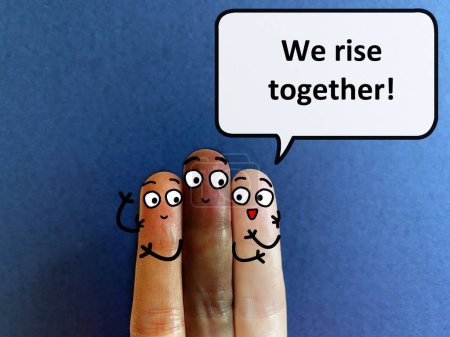 Photo for Three fingers are decorated as three person. They have different skin color. They wanted to rise together. - Royalty Free Image