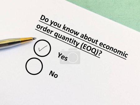 Photo for One person is answering question about procurement. He knows about economic order quantity (EOQ) - Royalty Free Image